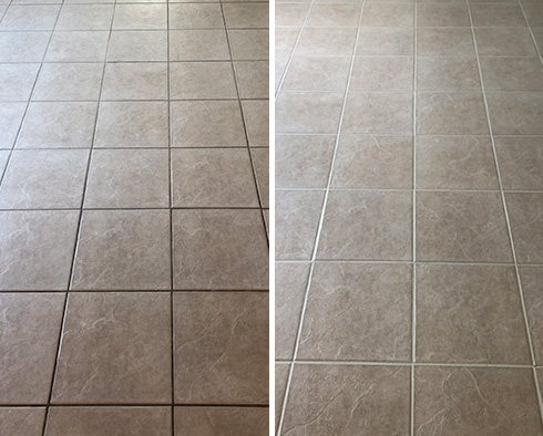 Floor Before and After a Grout Cleaning in Macomb, MI