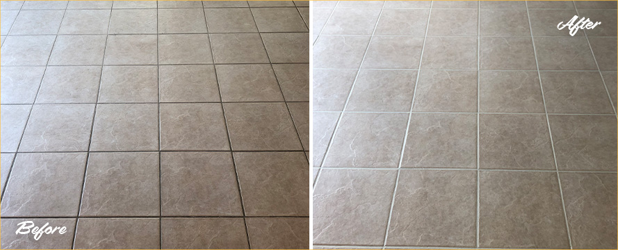 Floor Before and After a Superb Grout Cleaning in Macomb, MI
