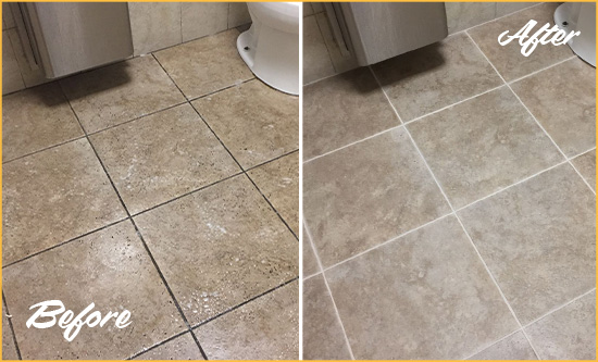 Before and After Picture of a Shelby Township Restroom Tile and Grout Cleaned to Remove Soil