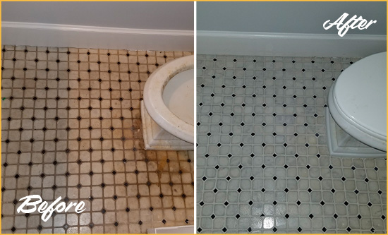 Before and After Picture of a Shelby Township Bathroom Tile and Grout Cleaned to Remove Stains