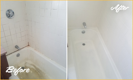 Before and After Picture of a New Haven Bathtub Caulked to Repair Cracks