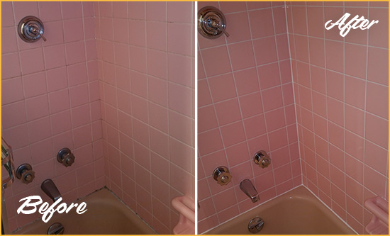 Before and After Picture of a Macomb Bathtub Caulked to Eliminate Mold