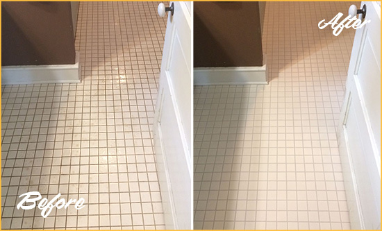 Before and After Picture of a West Bloomfield Township Bathroom Floor Sealed to Protect Against Liquids and Foot Traffic