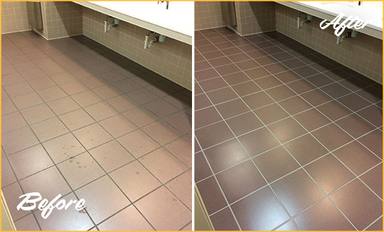 Before and After Picture of a Chesterfield Township Restroom Sealed to Help Protect Against Scratches