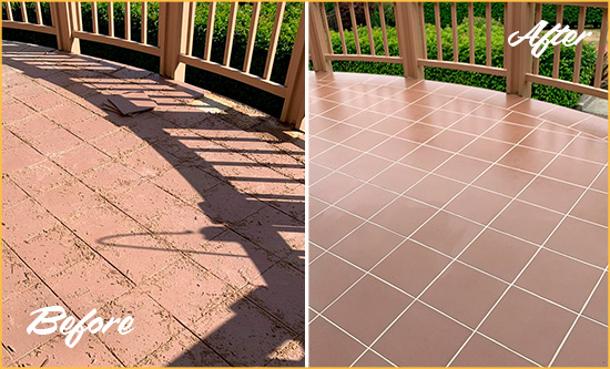 Before and After Picture of a Armada Hard Surface Restoration Service on a Tiled Deck