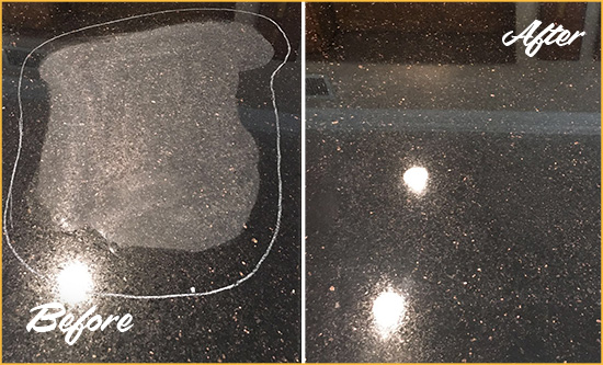 Before and After Picture of a Chesterfield Township Hard Surface Restoration Service on a Granite Countertop to Remove Scratches