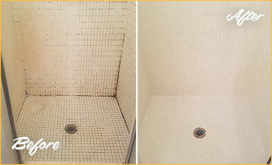 Before and After Picture of a Macomb Bathroom Grout Sealed to Remove Mold
