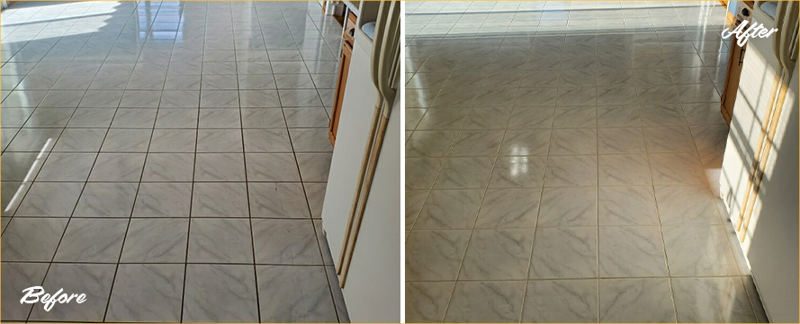 Kitchen Floor Before and After a Grout Sealing in Macomb, MI