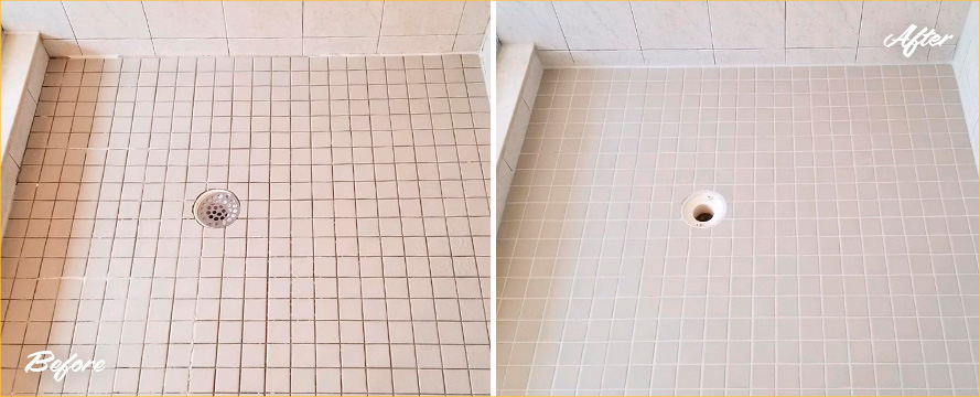 Shower Floor Before and After a Grout Sealing in Macomb, MI