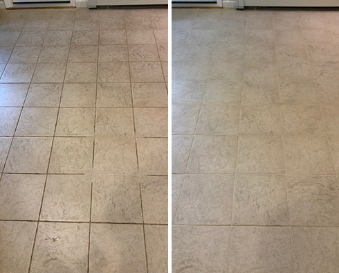 A Living Room Floor Before and After a Grout Sealing in Utica