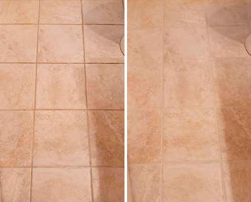 Bathroom Floor Before and After a Grout Cleaning in Rochester
