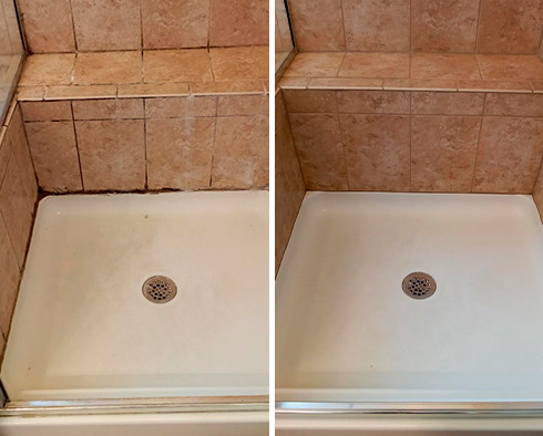 Ceramic Shower Before and After a Service from Our Tile and Grout Cleaners in Clinton Township