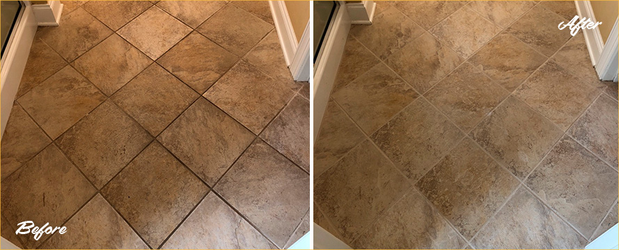Floor Before and After a Service from Our Tile and Grout Cleaners in Shelby Township