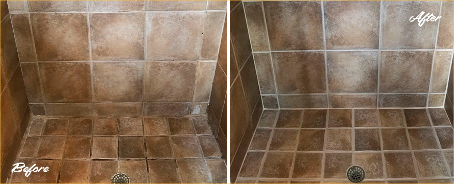 Shower Before and After a Remarkable Grout Sealing in Macomb, MI