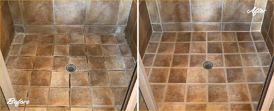 Shower Before and After a Superb Grout Sealing in Macomb, MI