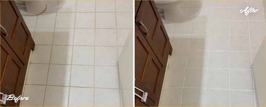 Bathroom Floor Before and After a Grout Sealing in Harrison Township, MI