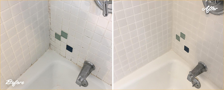 Tile Shower Before and After a Grout Cleaning in West Bloomfield Township